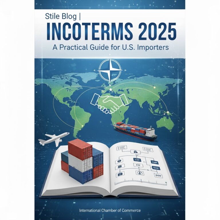 "Cover of 'INCOTERMS 2025' guide featuring a globe, shipping containers, and an airplane, emphasizing key international trade concepts for U.S. importers."