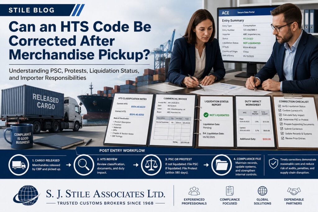 Can an HTS Code Be Corrected After the Merchandise Has Been Picked Up?
